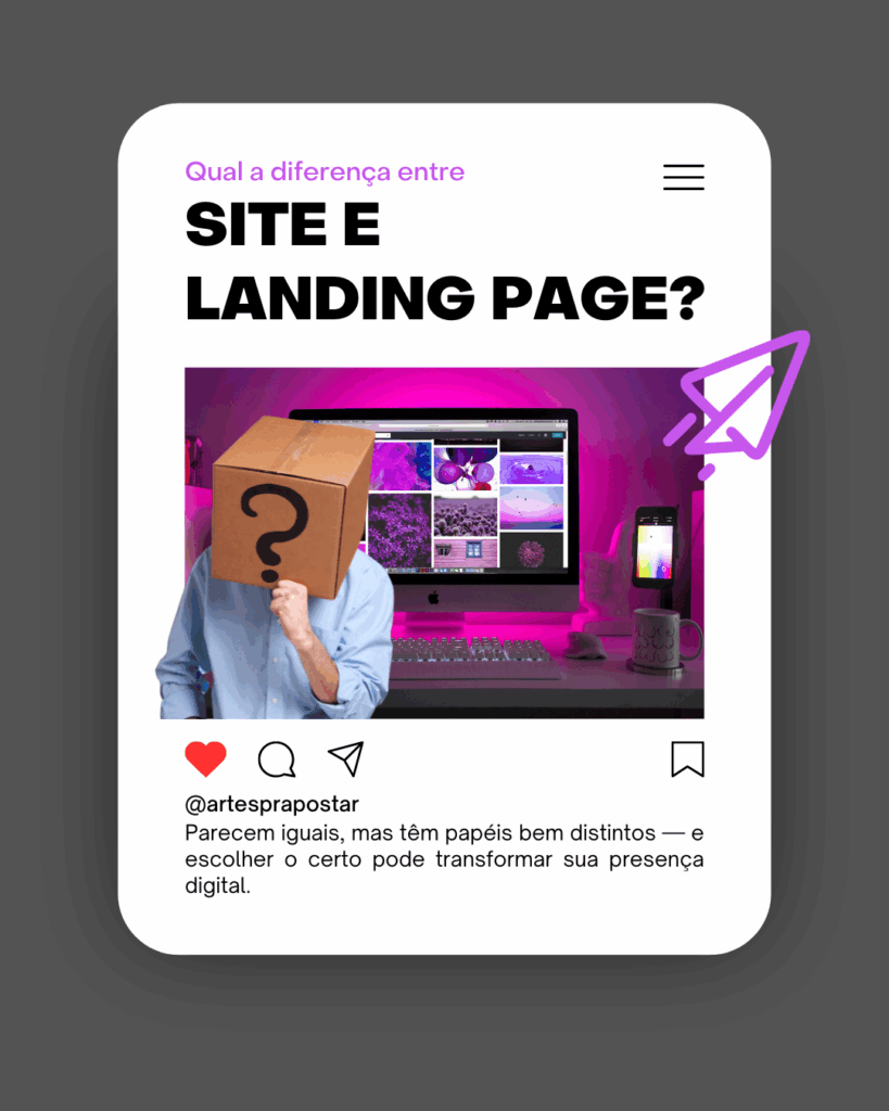 Infográfico explicando a diferença entre site e landing page para pequenas empresas.