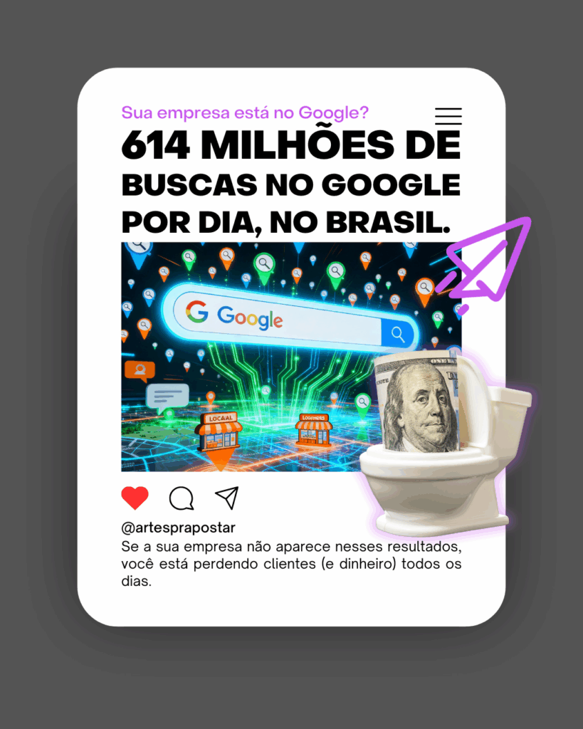 Infográfico mostrando a importância de uma empresa aparecer nas buscas do Google para não perder clientes e dinheiro.